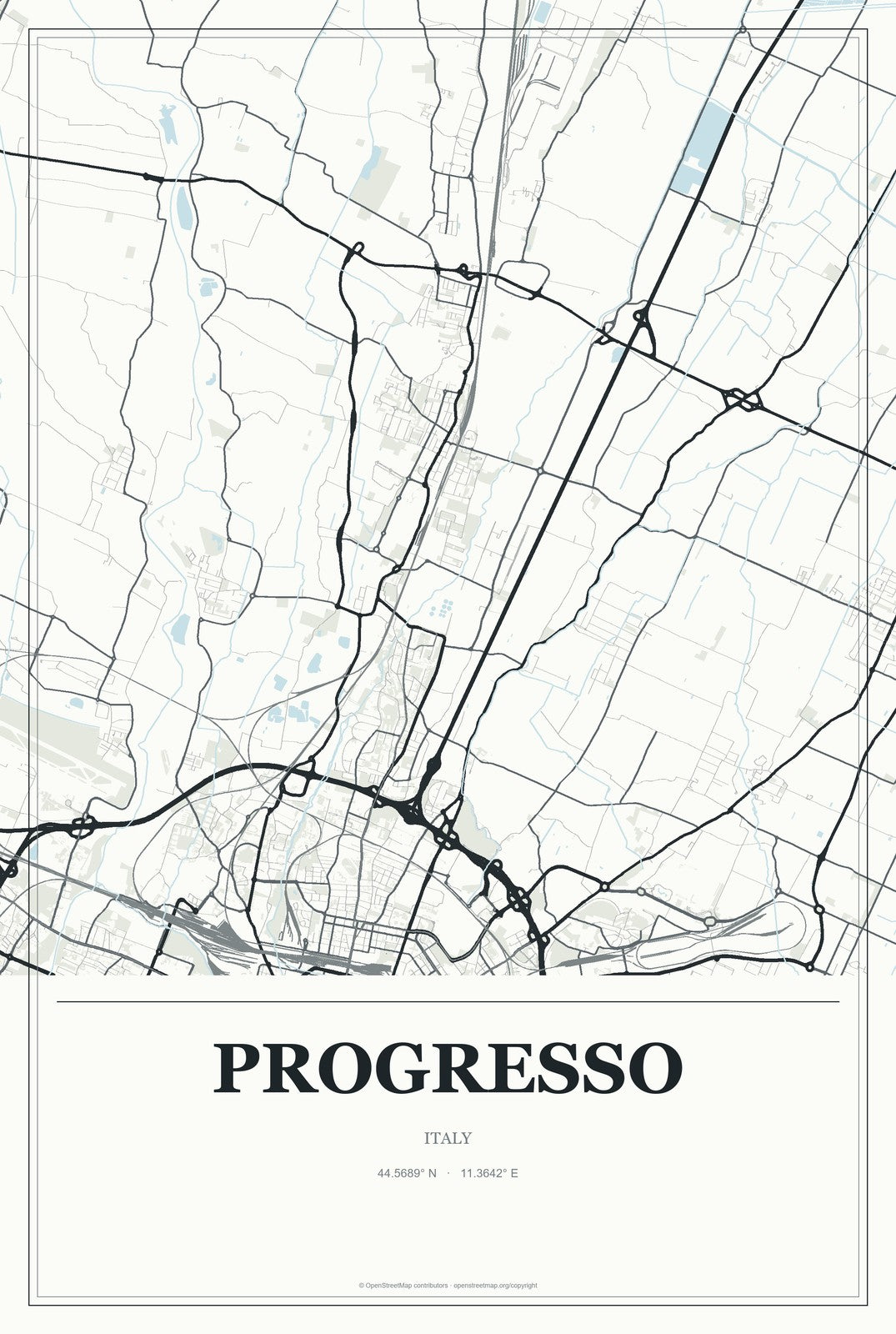 Progresso, Italy City Map Aluminum Sign in Gallery Air style