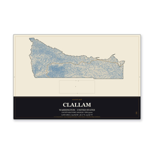 Clallam County, Washington Map Aluminum Sign in Museum Plaque style