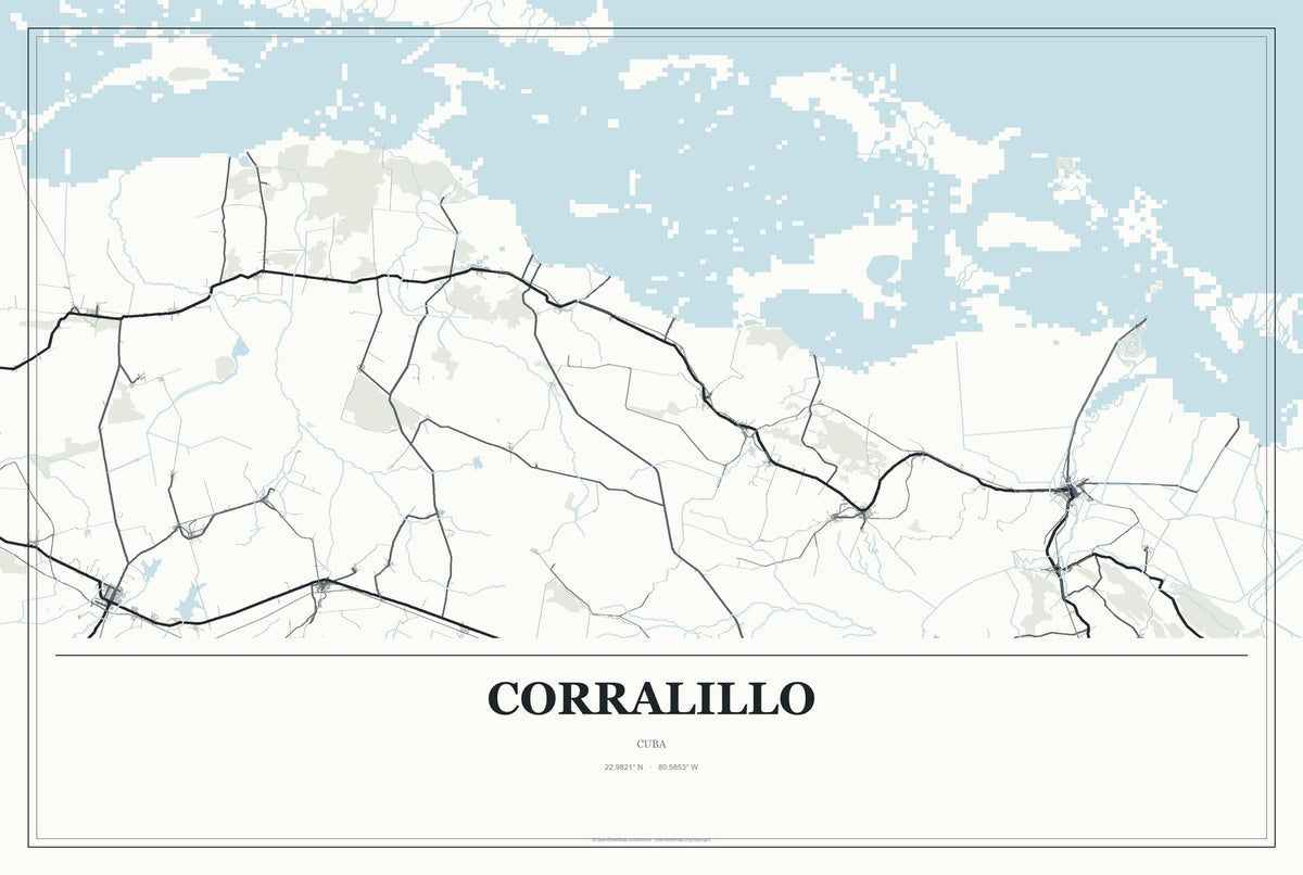 Corralillo, Cuba City Map Aluminum Sign in Gallery Air style
