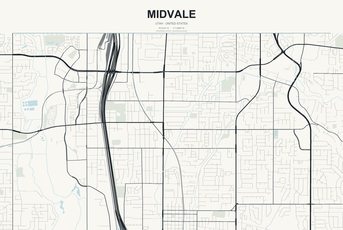 Midvale, Utah City Map Aluminum Sign in Headline Atlas style