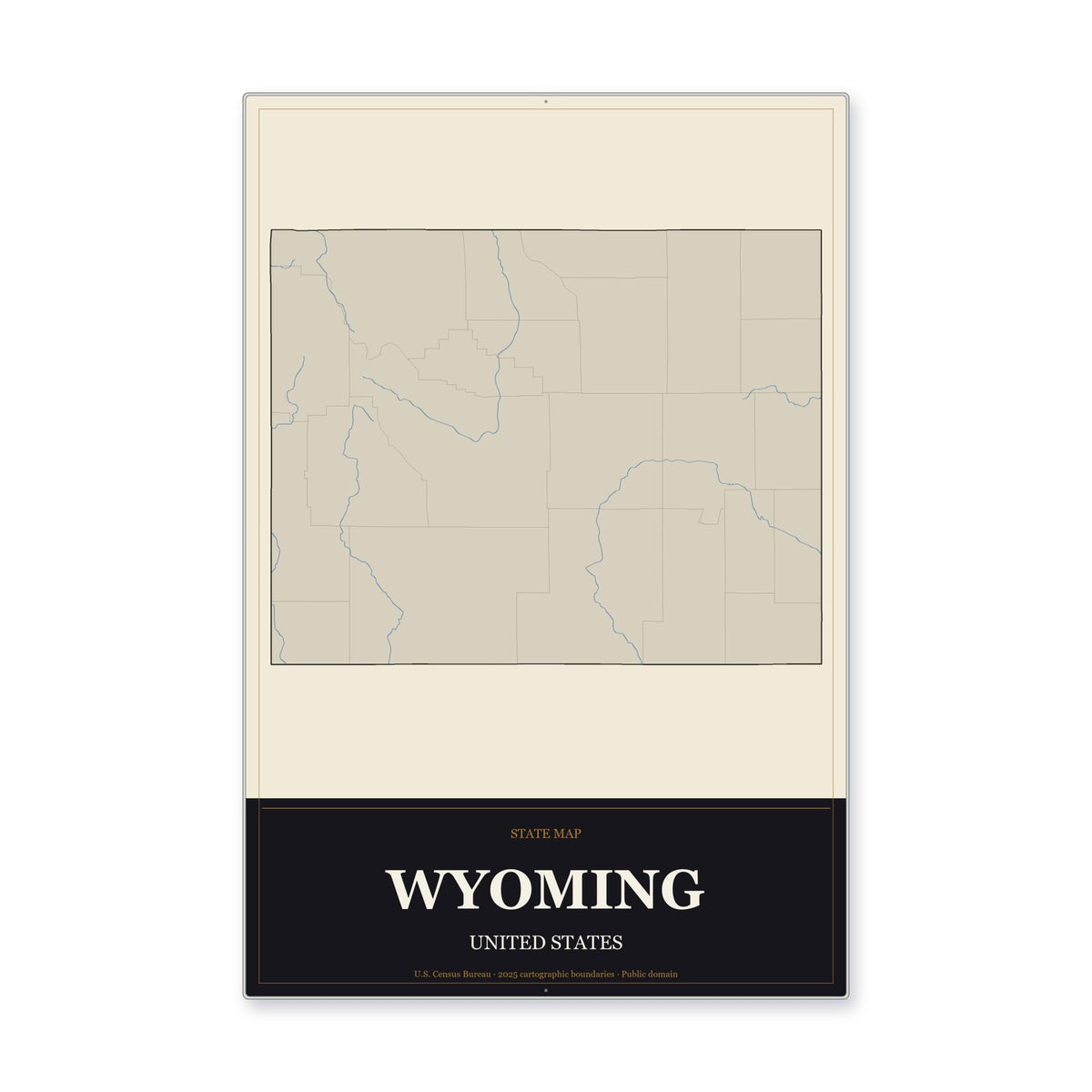 Wyoming state map aluminum sign in Museum Plaque style