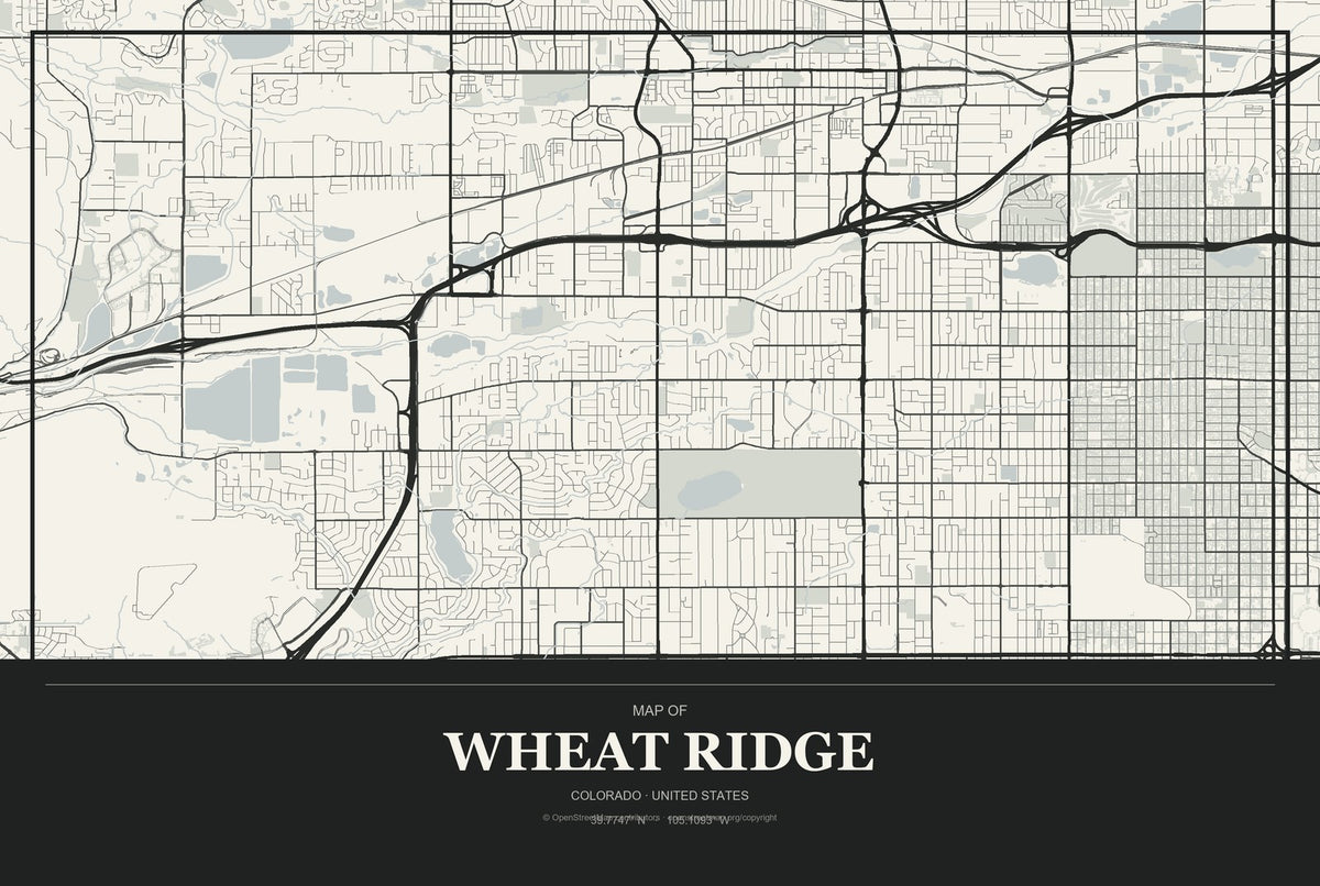 Wheat Ridge, Colorado City Map Aluminum Sign in Museum Plaque style