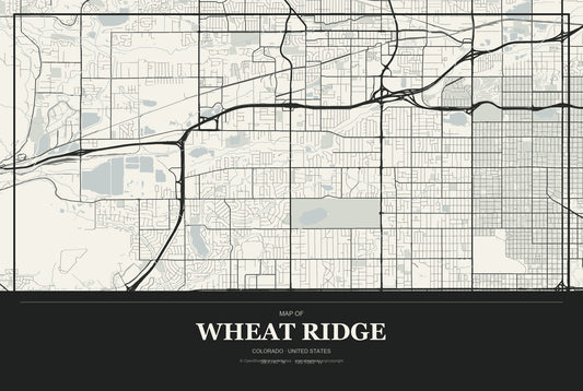 Wheat Ridge, Colorado City Map Aluminum Sign in Museum Plaque style