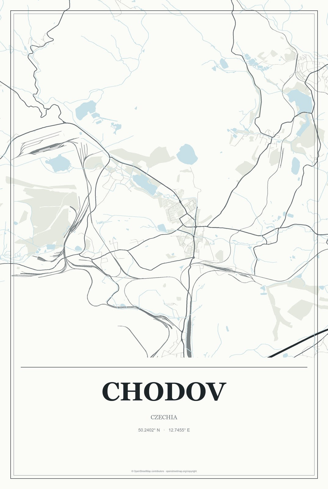 Chodov, Czechia City Map Aluminum Sign in Gallery Air style