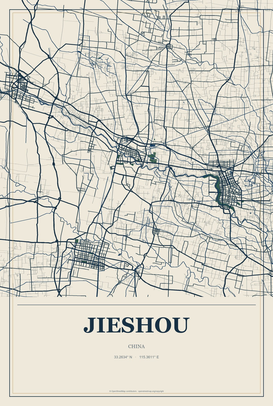 Jieshou, China City Map Aluminum Sign in Coastal Cutout style