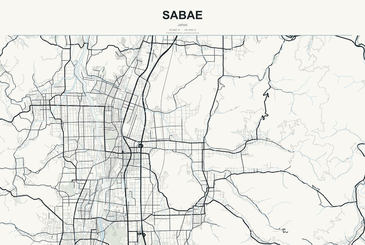 Sabae, Japan City Map Aluminum Sign in Headline Atlas style