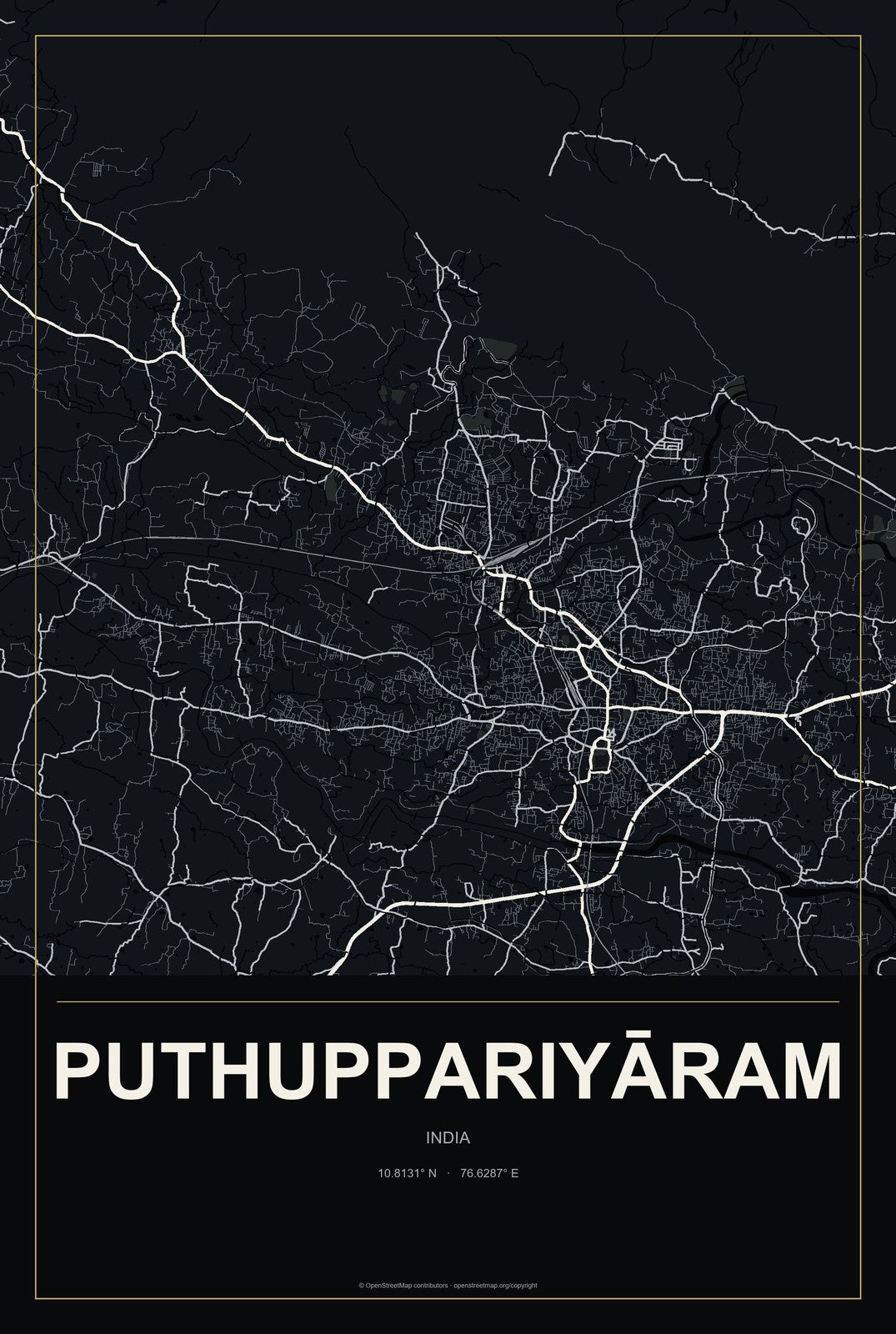 Puthuppariyāram, India City Map Aluminum Sign in Metropolitan Noir style