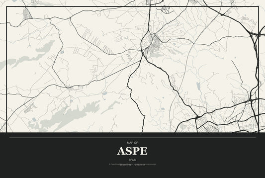Aspe, Spain City Map Aluminum Sign in Museum Plaque style