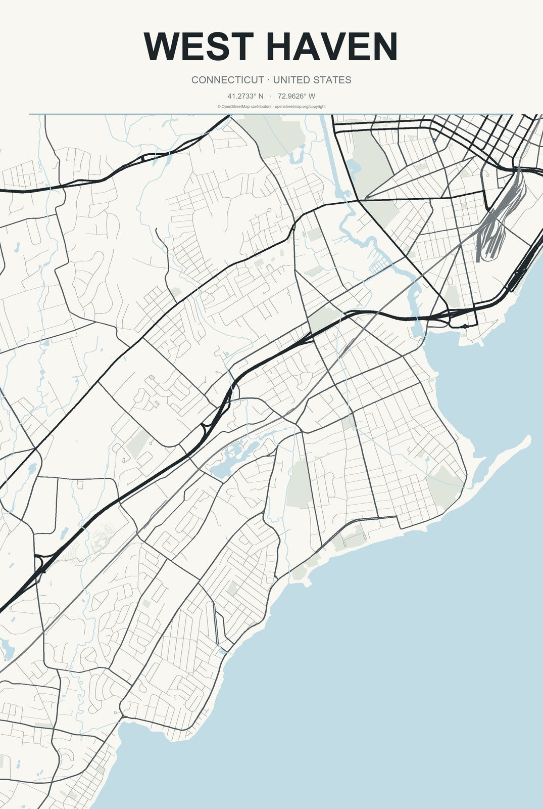 West Haven, Connecticut City Map Aluminum Sign in Headline Atlas style