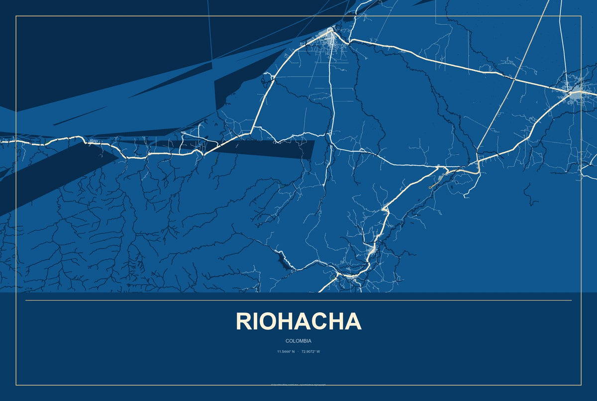 Riohacha, Colombia City Map Aluminum Sign in Harbor Cobalt style