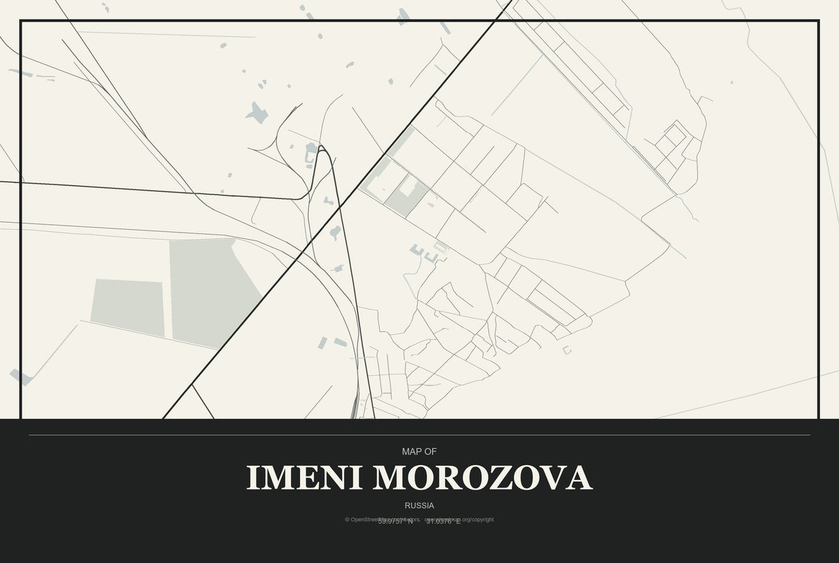 Imeni Morozova, Russia City Map Aluminum Sign in Museum Plaque style