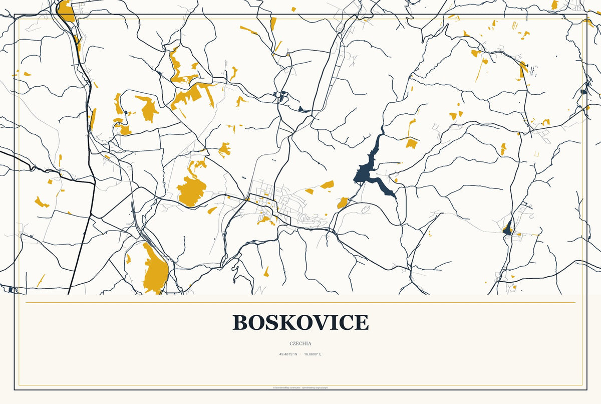Boskovice, Czechia City Map Aluminum Sign in Citrine Modern style