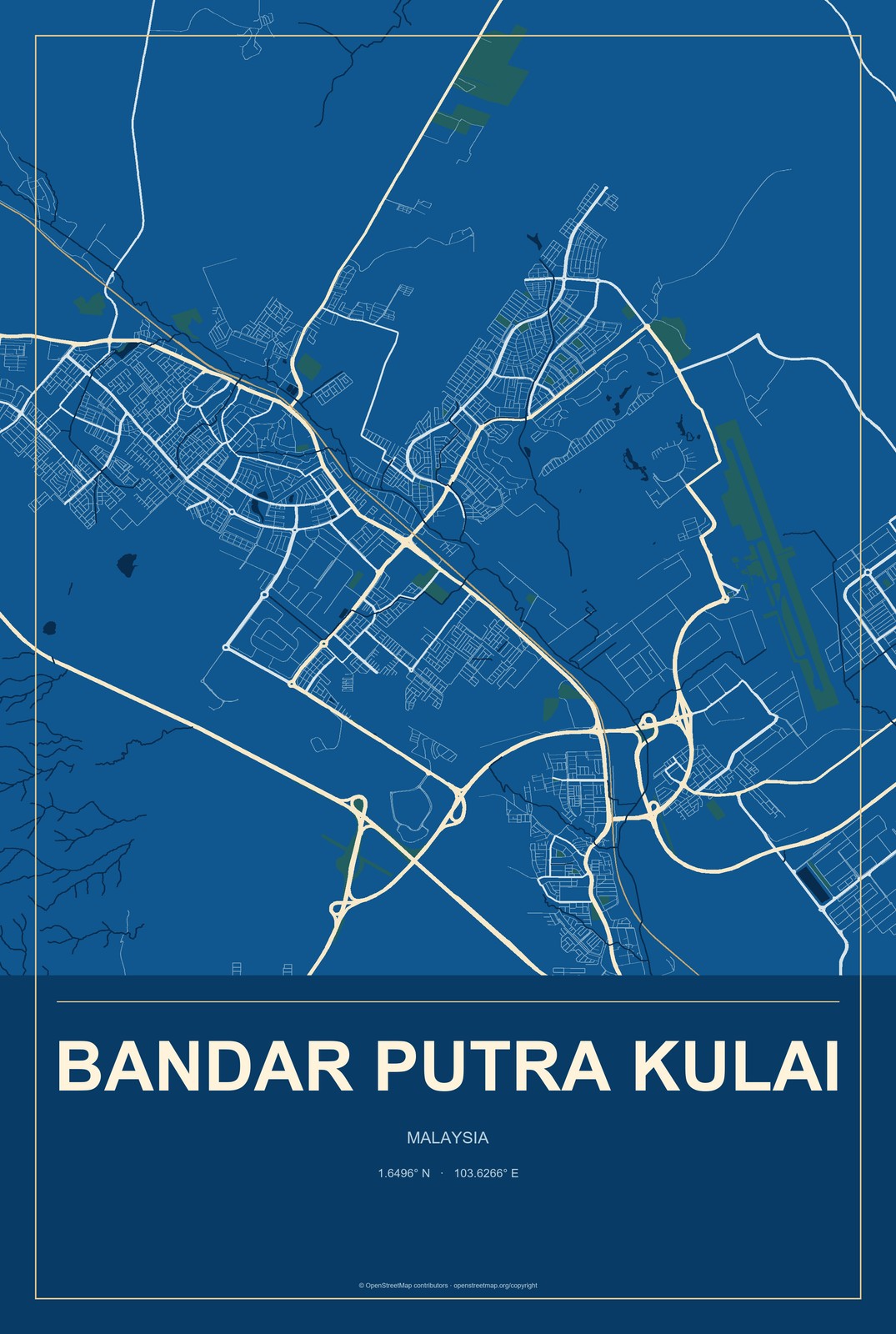 Bandar Putra Kulai, Malaysia City Map Aluminum Sign in Harbor Cobalt style