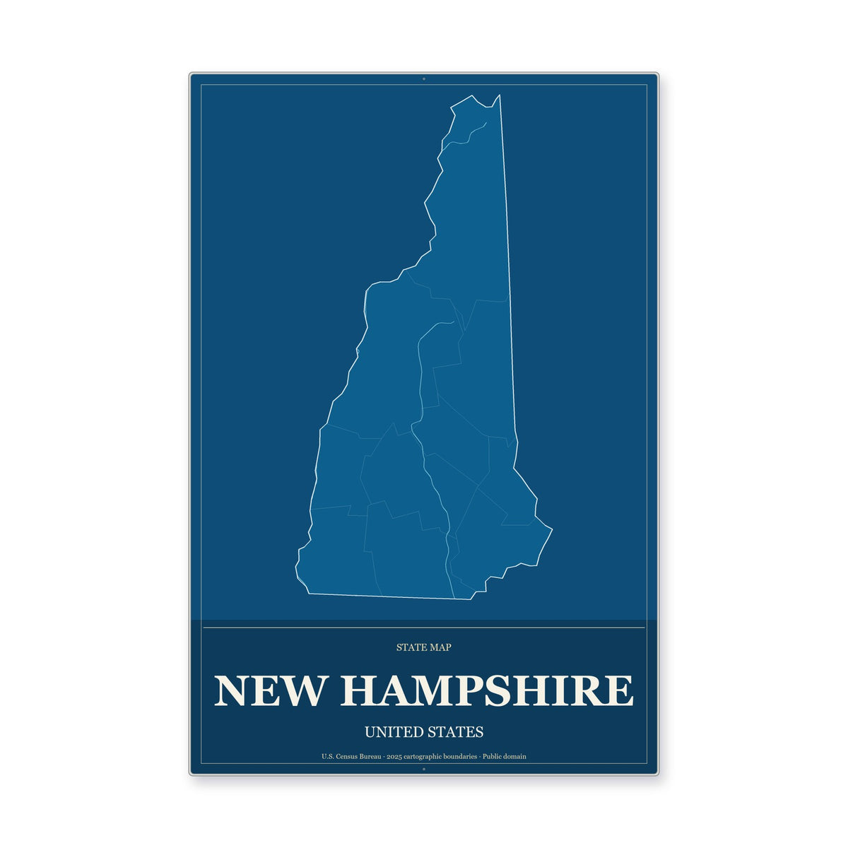 New Hampshire state map aluminum sign in Harbor Cobalt style