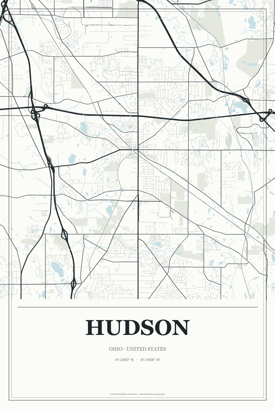 Hudson, Ohio City Map Aluminum Sign in Gallery Air style