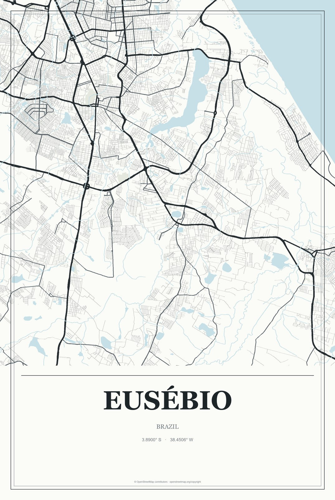Eusébio, Brazil City Map Aluminum Sign in Gallery Air style