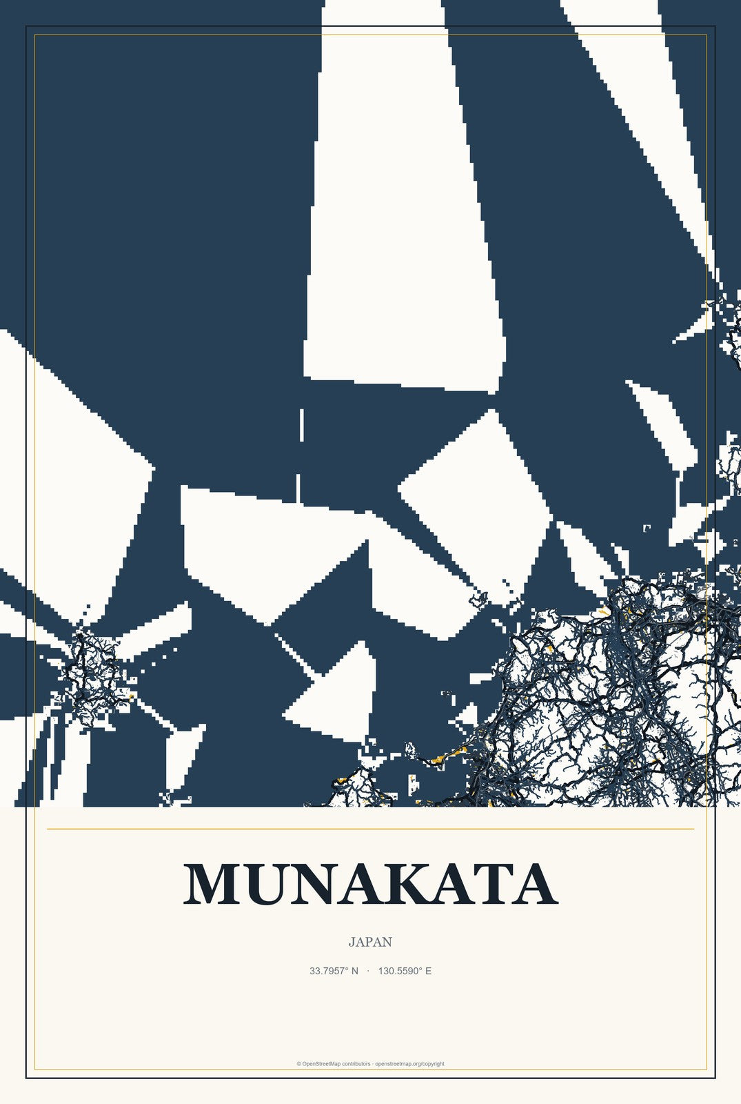 Munakata, Japan City Map Aluminum Sign in Citrine Modern style