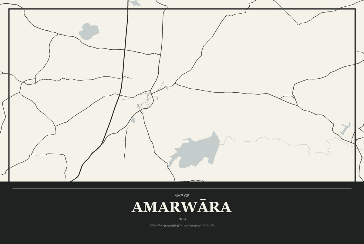 Amarwāra, India City Map Aluminum Sign in Museum Plaque style