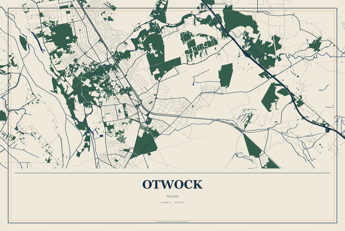 Otwock, Poland City Map Aluminum Sign in Coastal Cutout style
