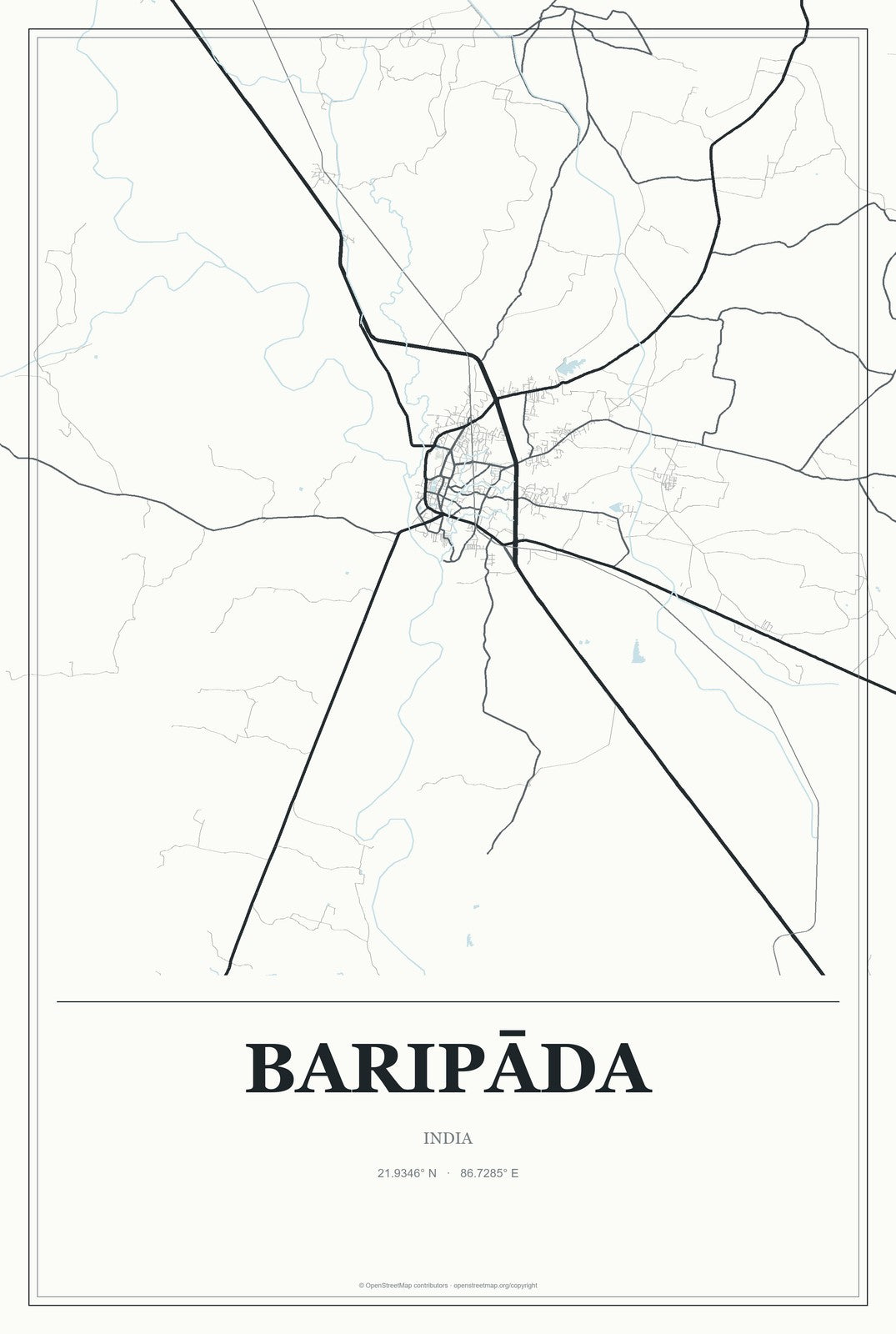 Baripāda, India City Map Aluminum Sign in Gallery Air style