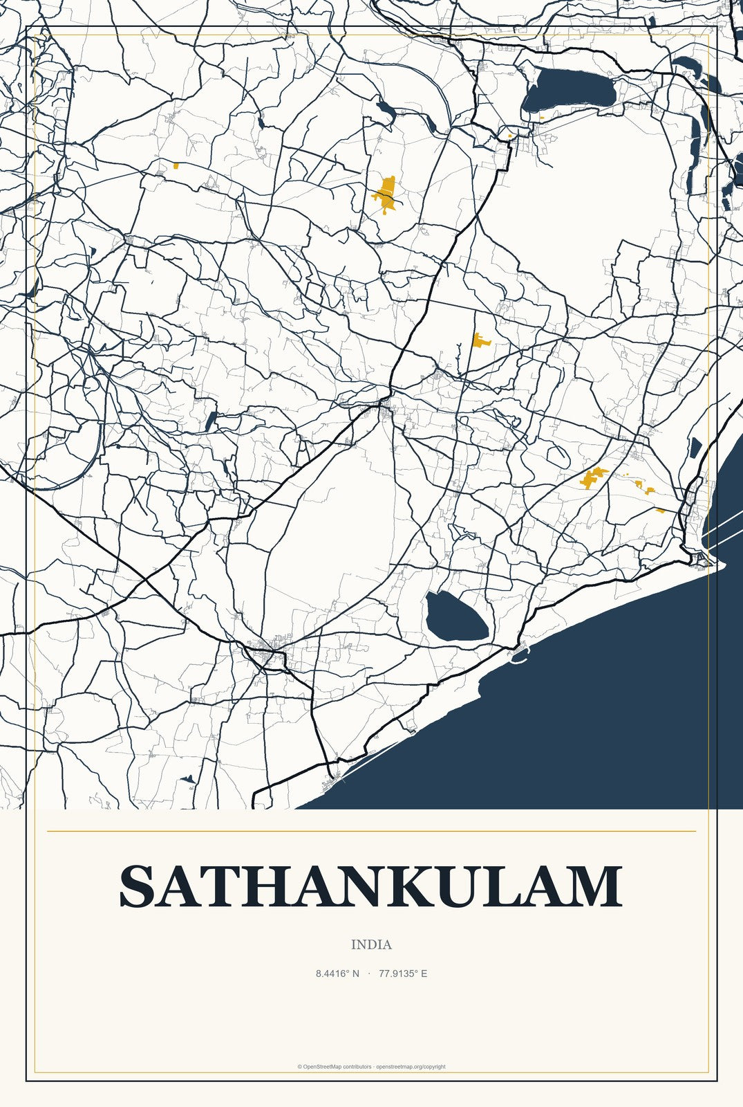 Sathankulam, India City Map Aluminum Sign in Citrine Modern style