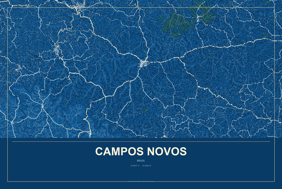 Campos Novos, Brazil City Map Aluminum Sign in Harbor Cobalt style