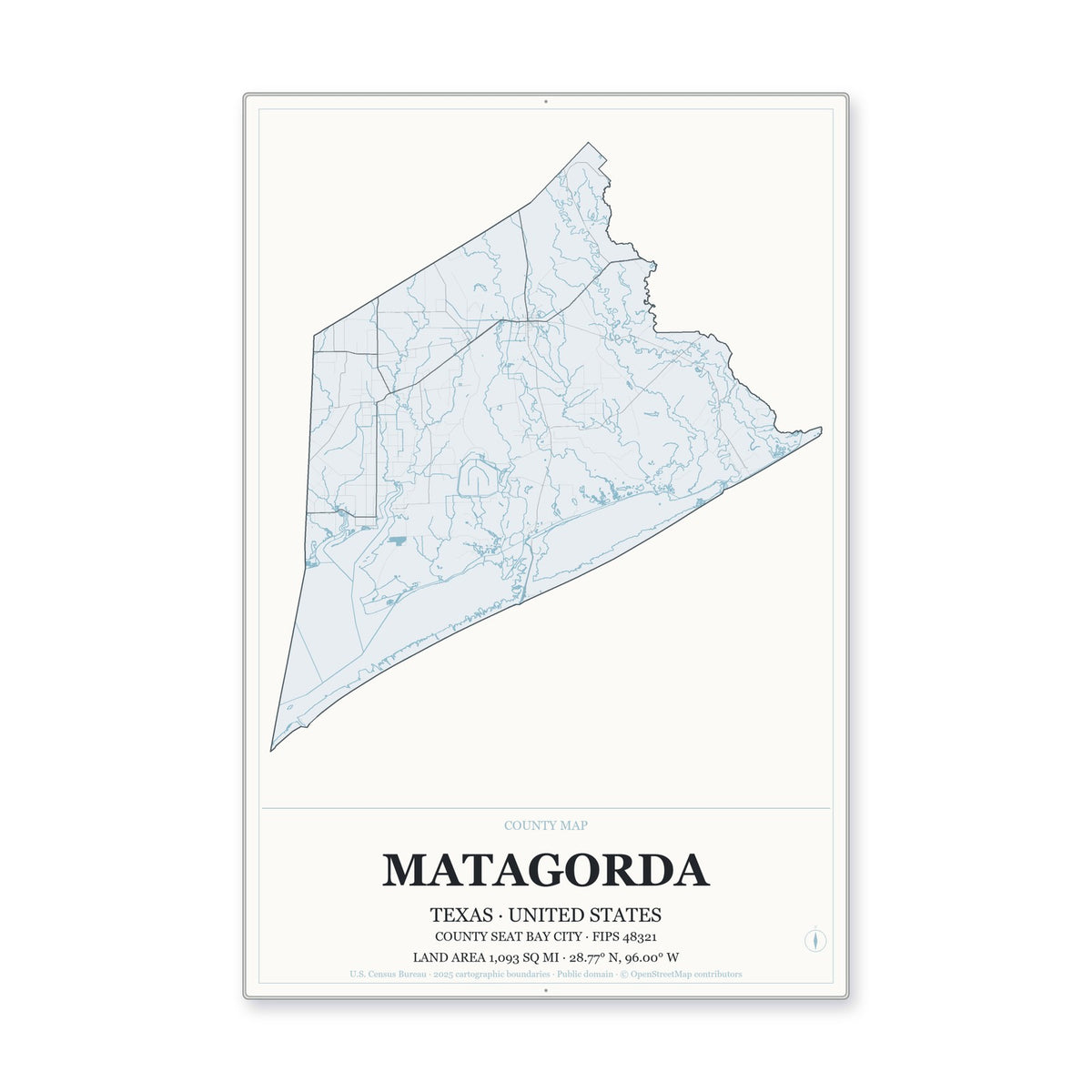 Matagorda County, Texas Map Aluminum Sign in Gallery Air style
