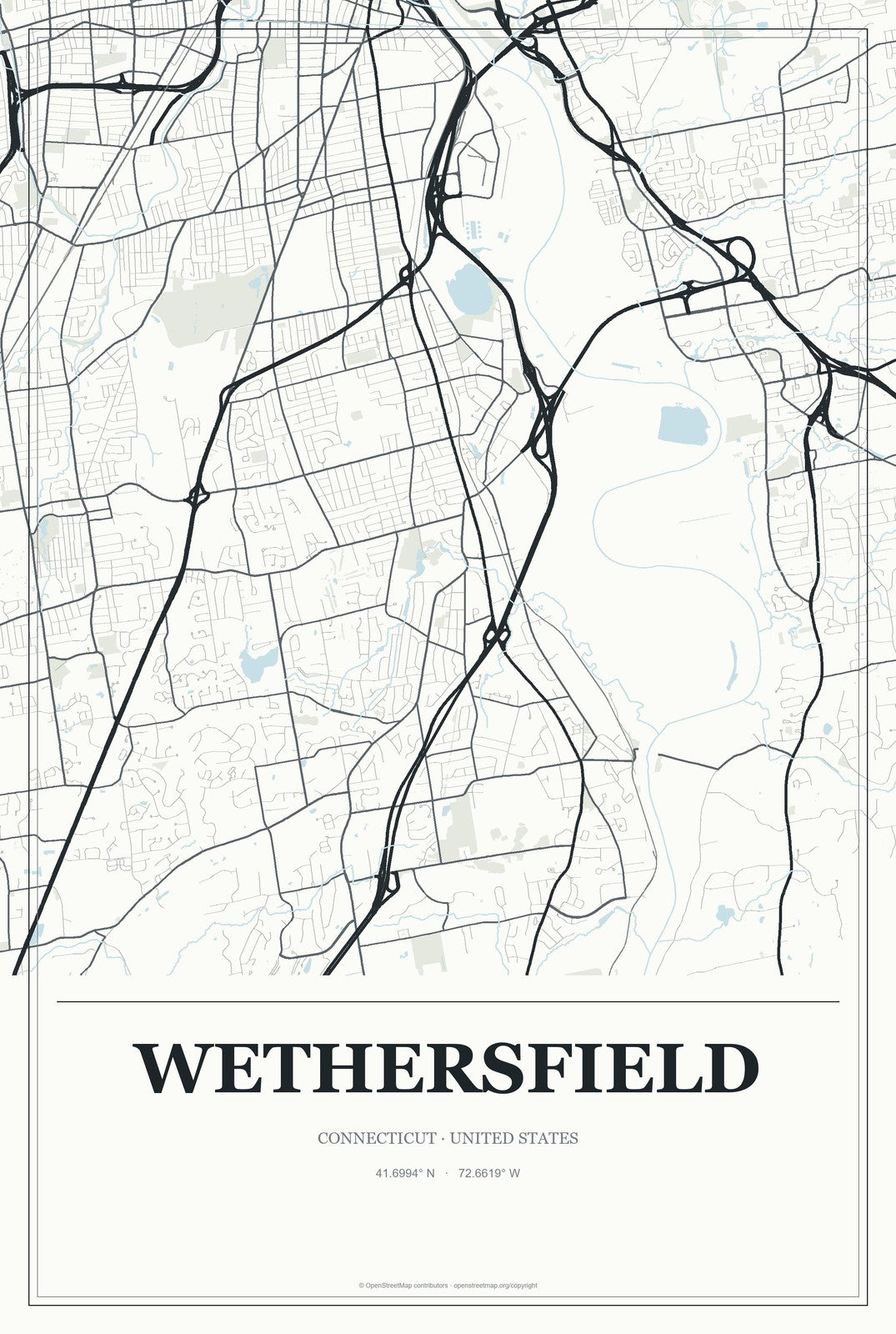 Wethersfield, Connecticut City Map Aluminum Sign in Gallery Air style