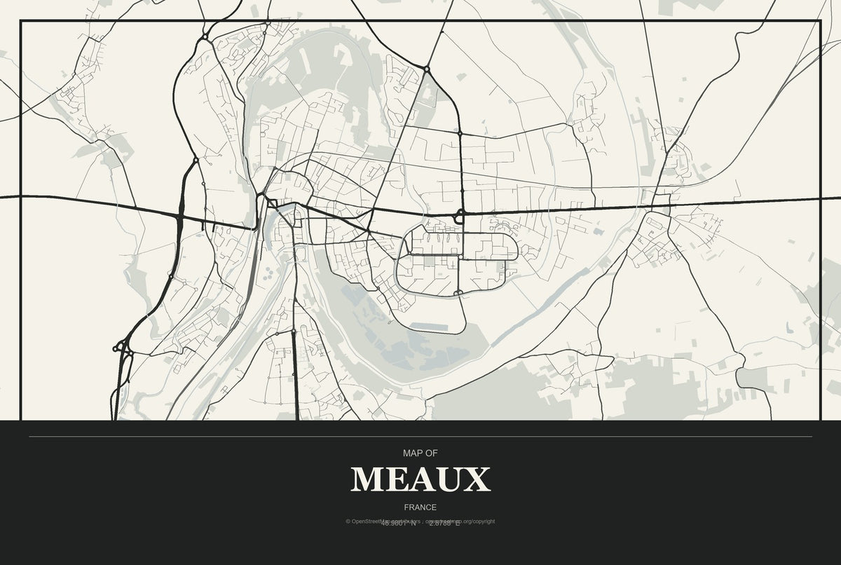 Meaux, France City Map Aluminum Sign in Museum Plaque style