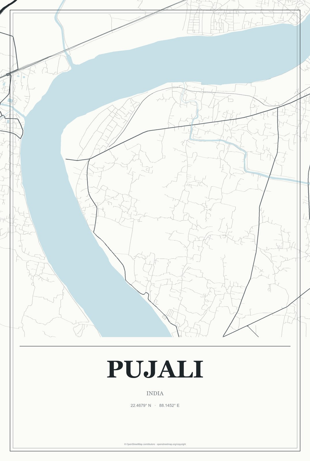 Pujali, India City Map Aluminum Sign in Gallery Air style