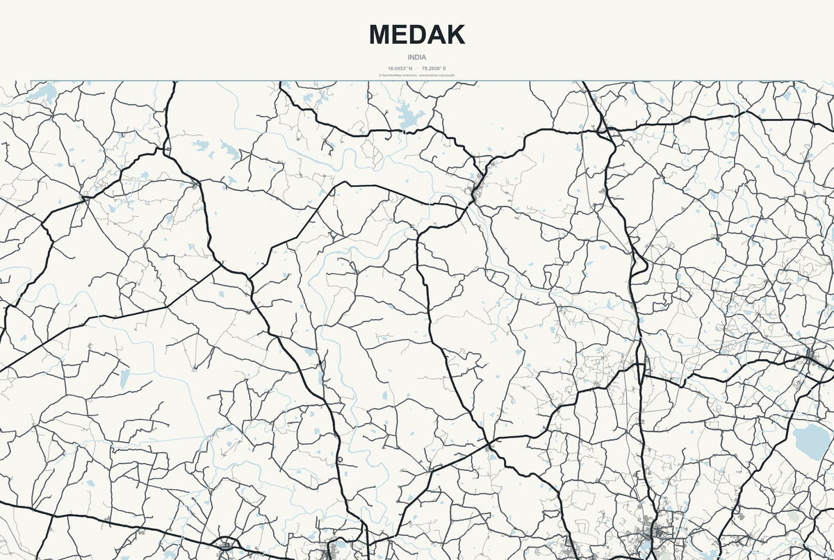 Medak, India City Map Aluminum Sign in Headline Atlas style