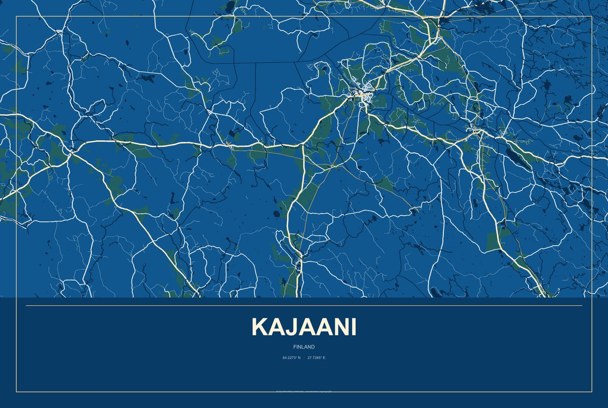 Kajaani, Finland City Map Aluminum Sign in Harbor Cobalt style