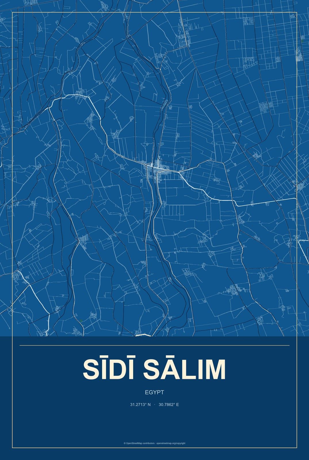 Sīdī Sālim, Egypt City Map Aluminum Sign in Harbor Cobalt style