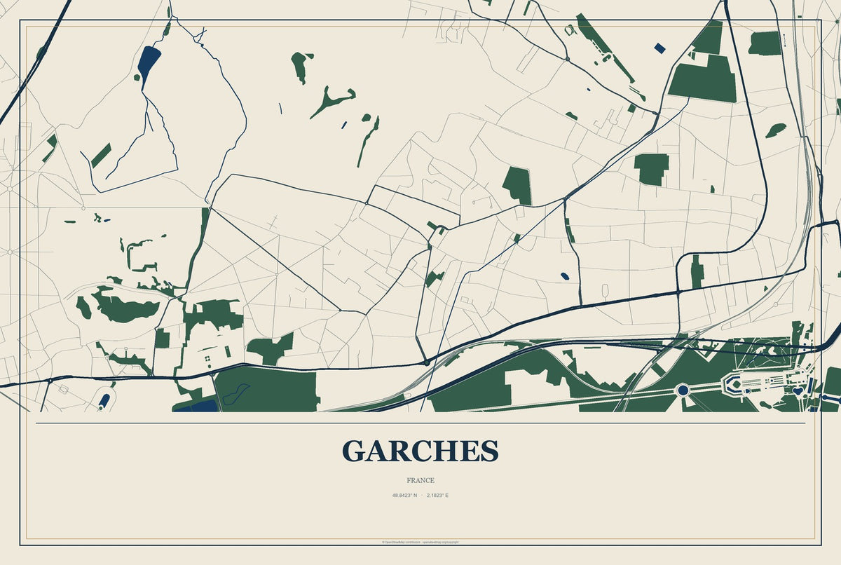 Garches, France City Map Aluminum Sign in Coastal Cutout style