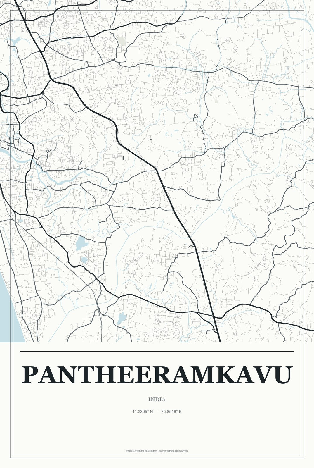Pantheeramkavu, India City Map Aluminum Sign in Gallery Air style