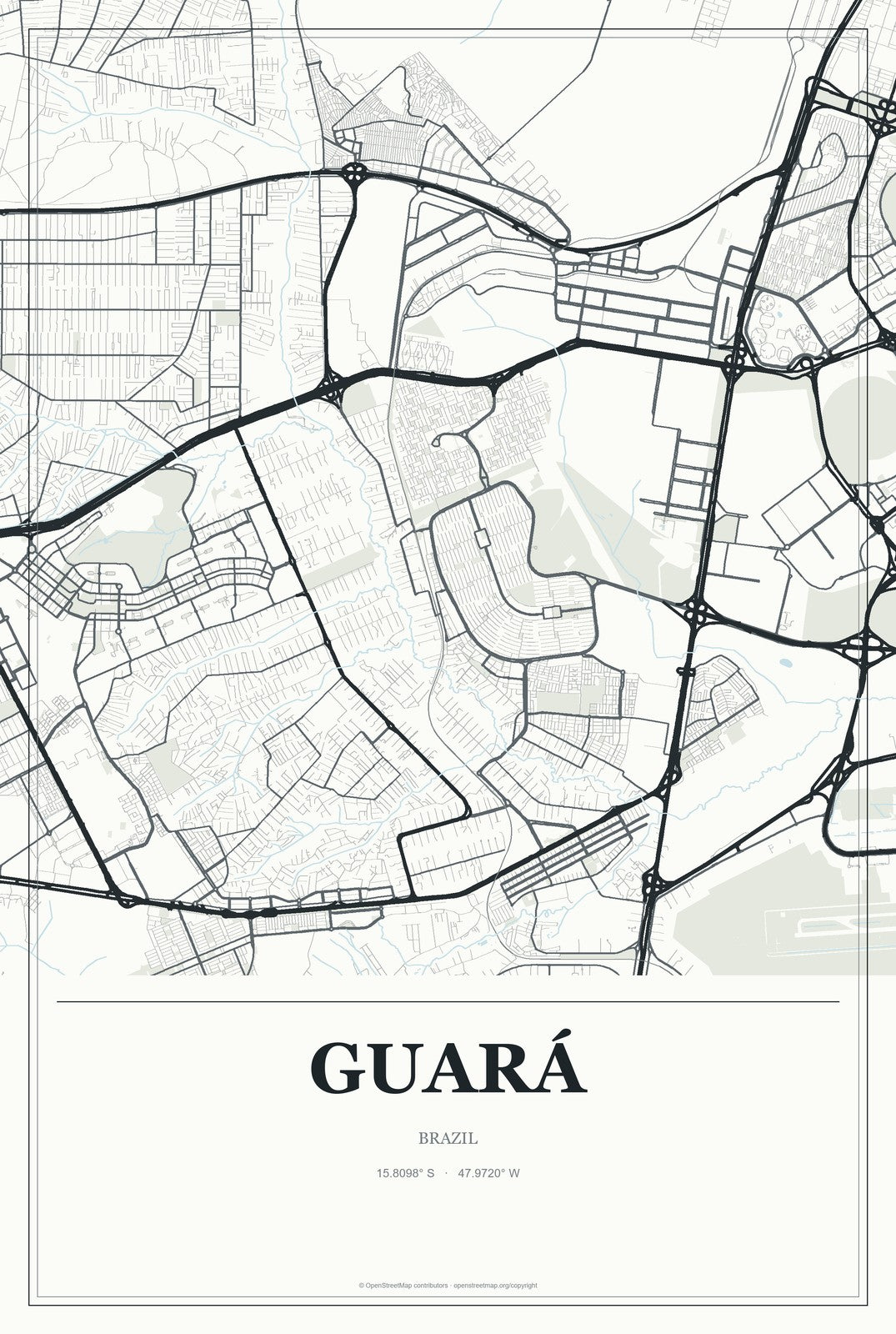 Guará, Federal District, Brazil City Map Aluminum Sign in Gallery Air style