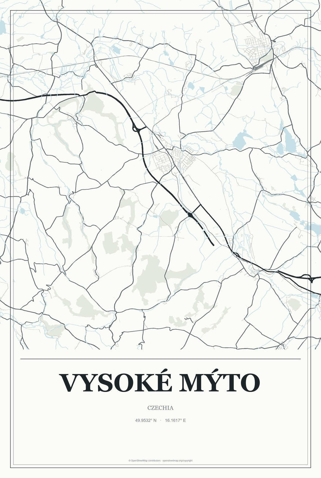 Vysoké Mýto, Czechia City Map Aluminum Sign in Gallery Air style
