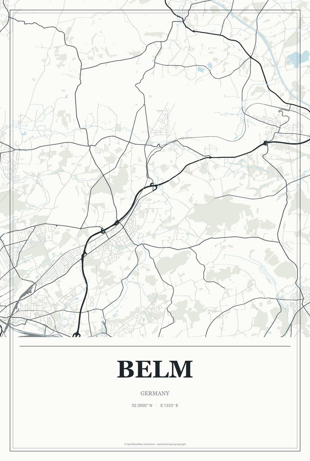 Belm, Germany City Map Aluminum Sign in Gallery Air style