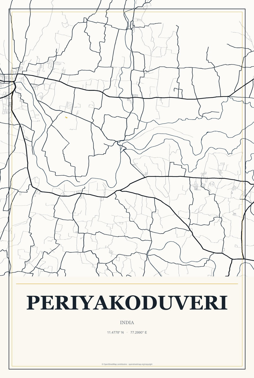 Periyakoduveri, India City Map Aluminum Sign in Citrine Modern style