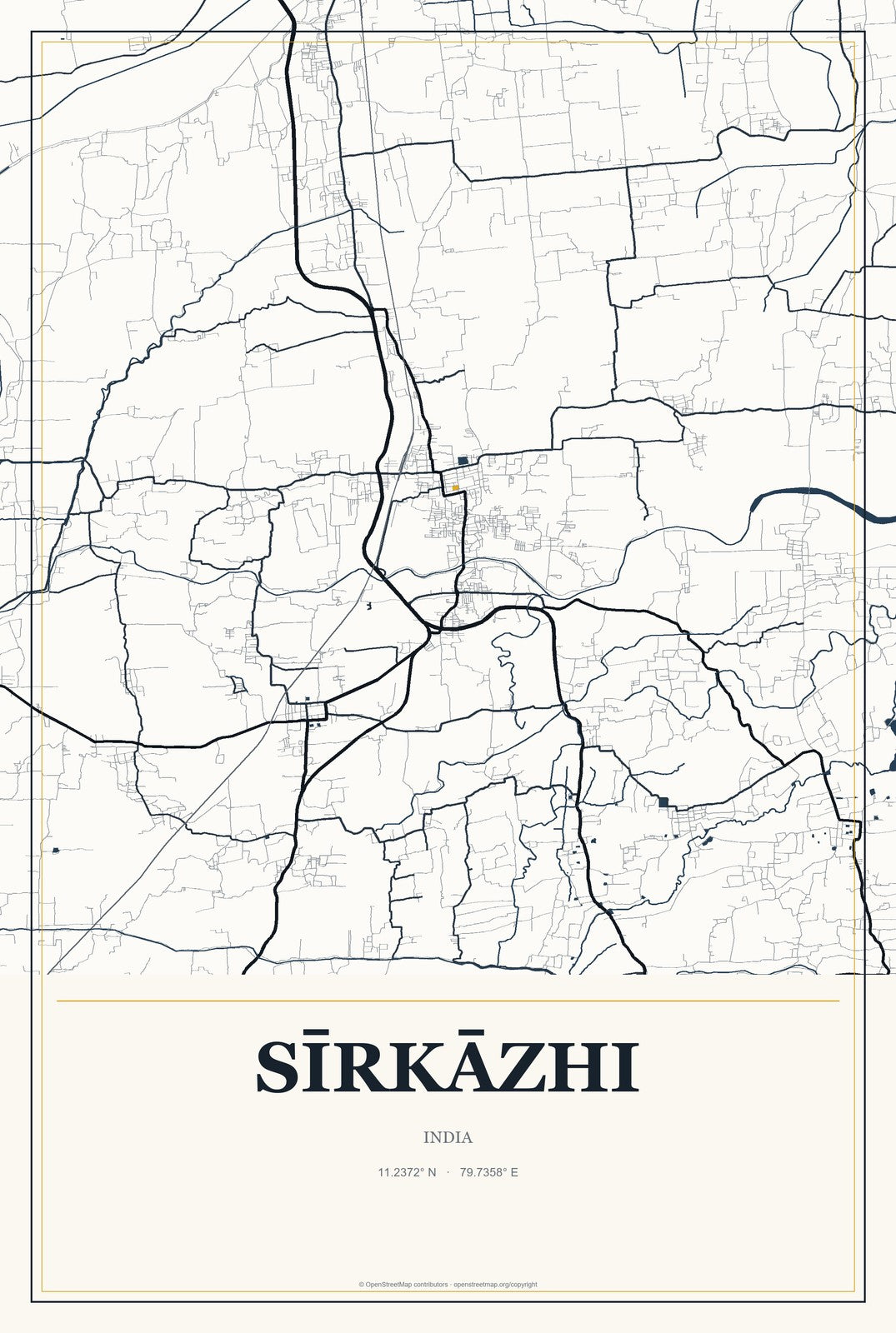 Sīrkāzhi, India City Map Aluminum Sign in Citrine Modern style