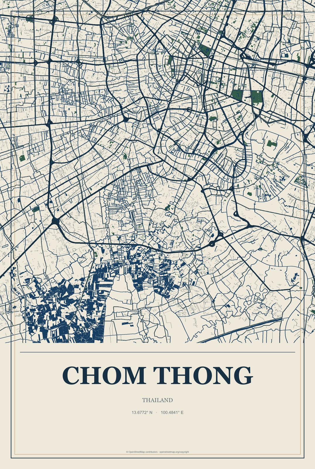 Chom Thong, Chiang Mai, Thailand City Map Aluminum Sign in Coastal Cutout style