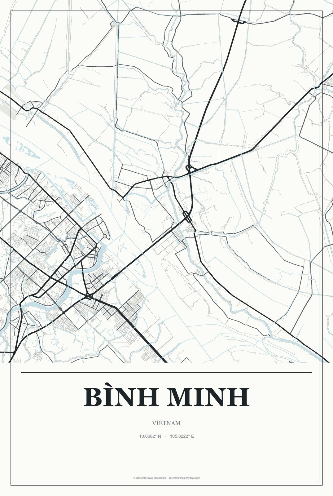 Bình Minh, Vietnam City Map Aluminum Sign in Gallery Air style