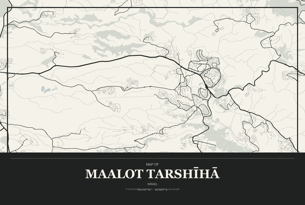 maalot Tarshīhā, Israel City Map Aluminum Sign in Museum Plaque style