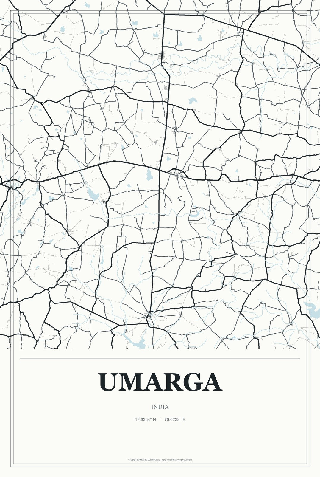 Umarga, India City Map Aluminum Sign in Gallery Air style