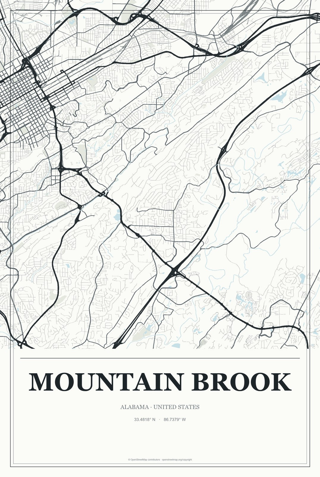 Mountain Brook, Alabama City Map Aluminum Sign in Gallery Air style