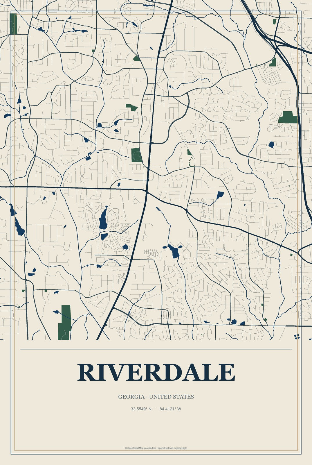 Riverdale, Georgia City Map Aluminum Sign in Coastal Cutout style