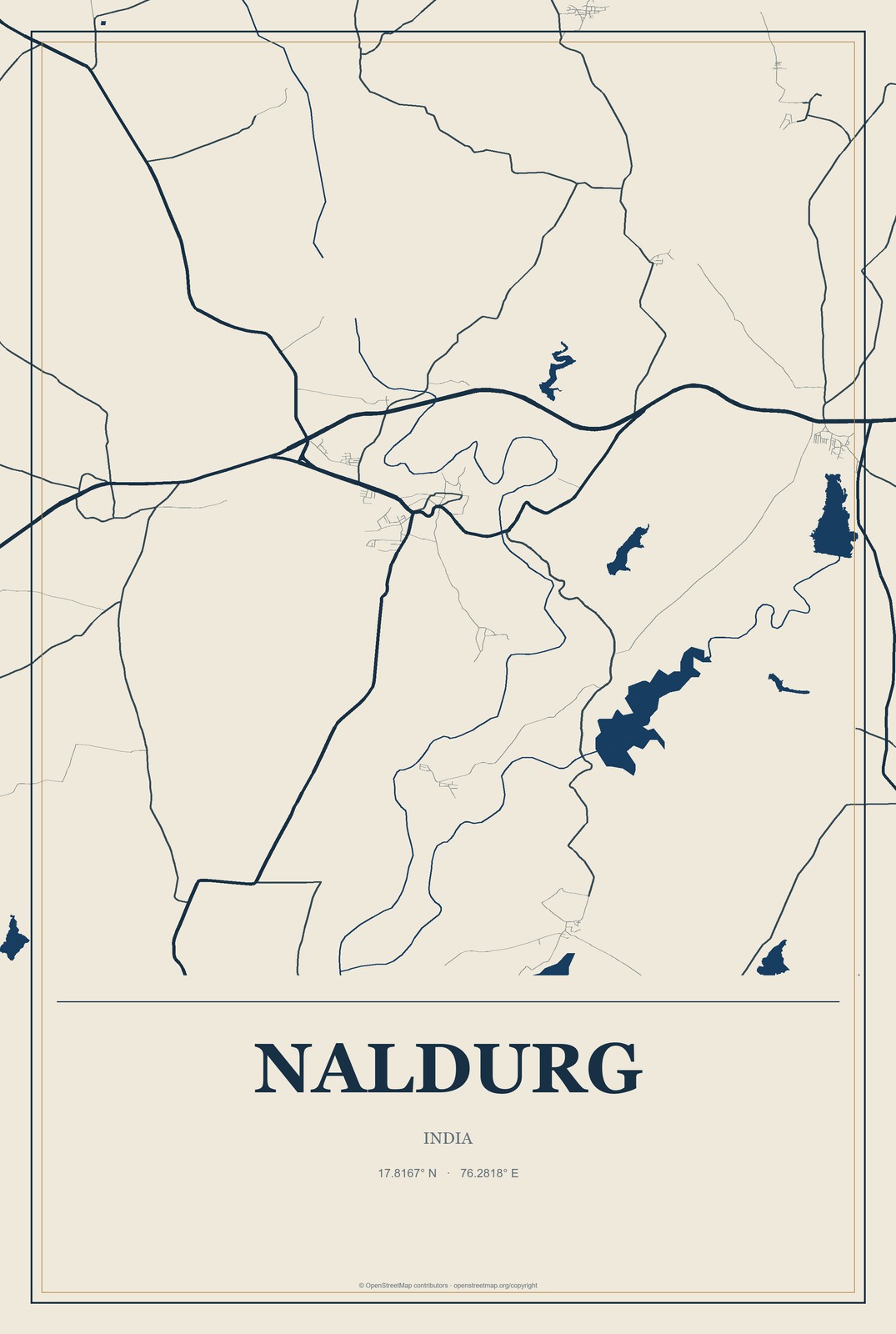 Naldurg, India City Map Aluminum Sign in Coastal Cutout style