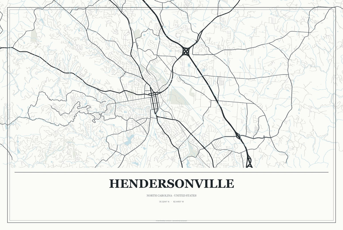 Hendersonville, North Carolina City Map Aluminum Sign in Gallery Air style