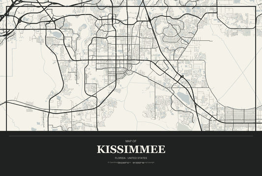 Kissimmee, Florida City Map Aluminum Sign in Museum Plaque style