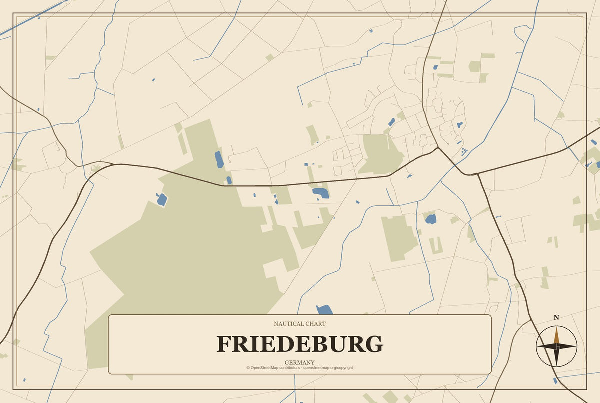 Friedeburg, Germany City Map Aluminum Sign in Heritage Nautical style